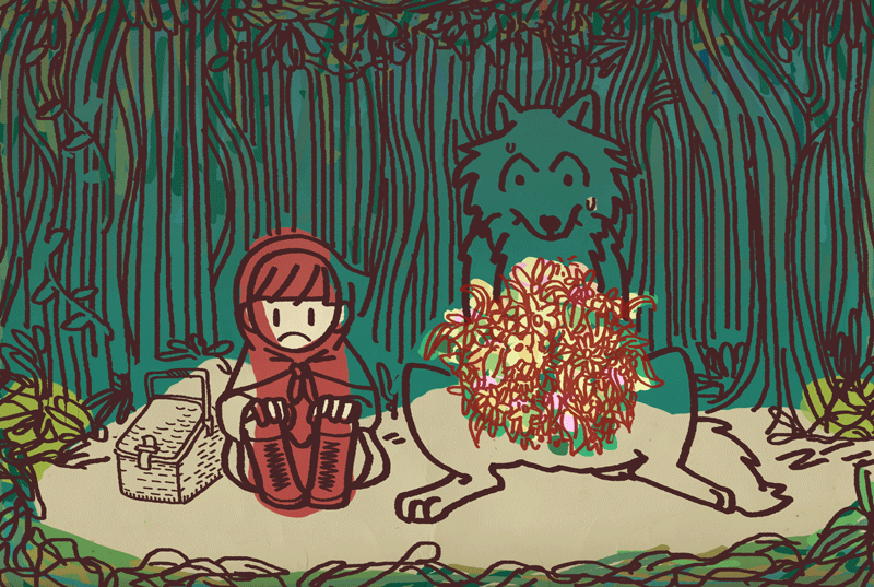 The Red Riding Hood and a Wolf