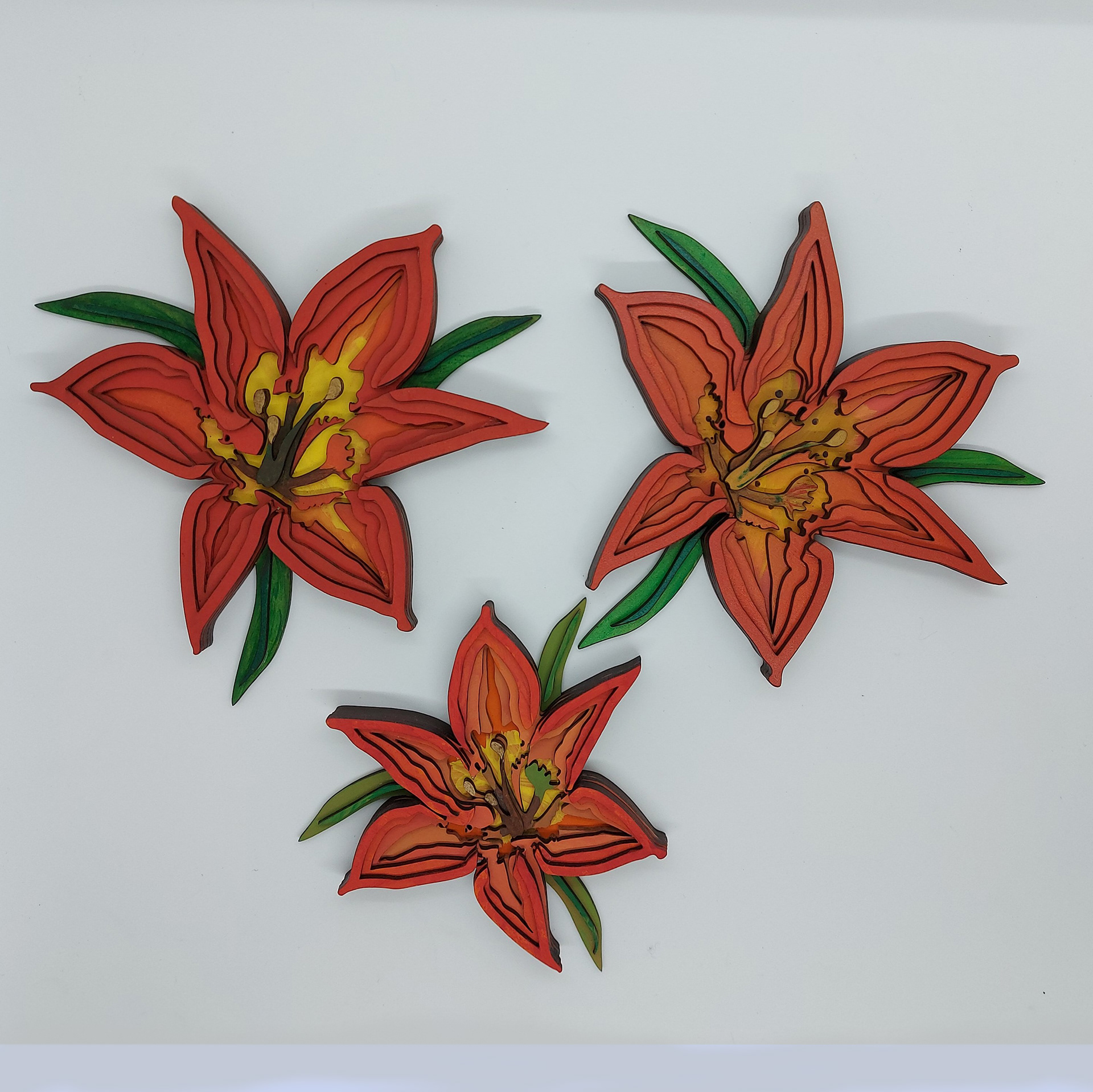 Prairie Lilies, 2020. 3"-6" digital drawing to laser-cut print