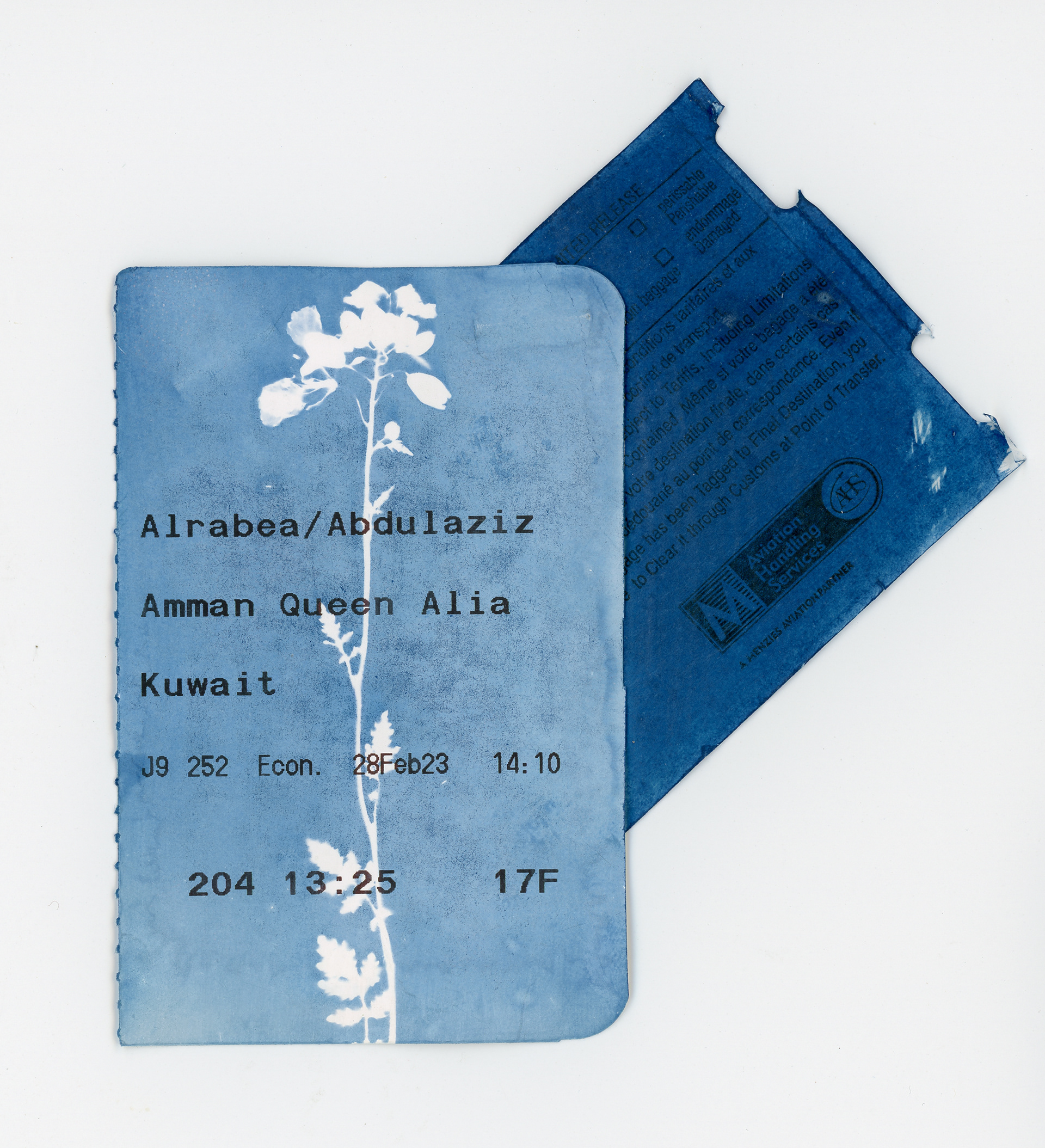 Cyanotype on Ticket (Dry Flowers)