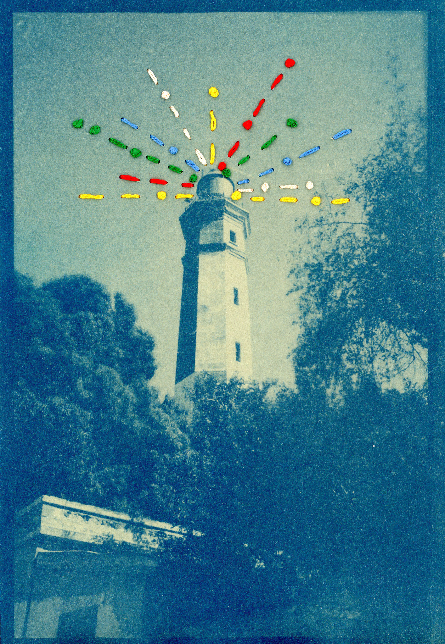 Cyanotype on Paper (Digital Negative) - Photo Embroidery