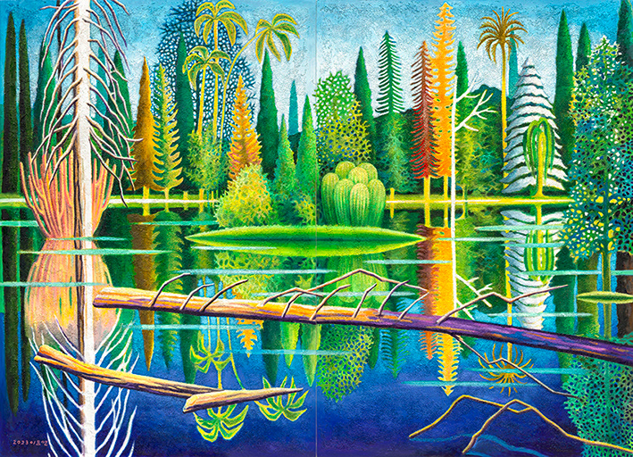 For forest, oil and stonedust on linen, 162x224cm, 2023