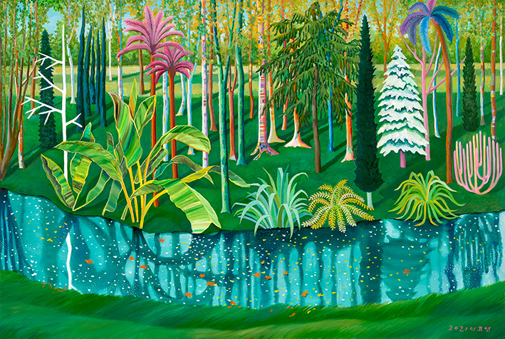 Belief in the woods 5, oil on linen, 130.3x193.9cm, 2021