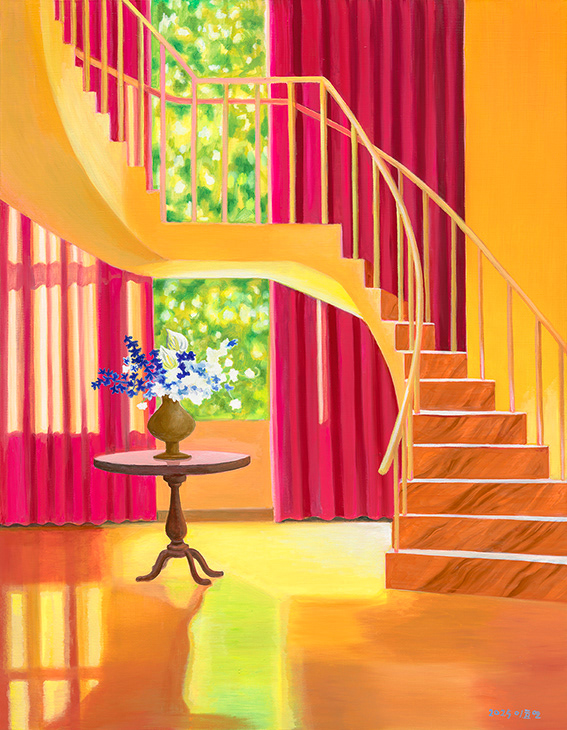 Interiorwith stairs, oil on linen, 116.7x91cm, 2025