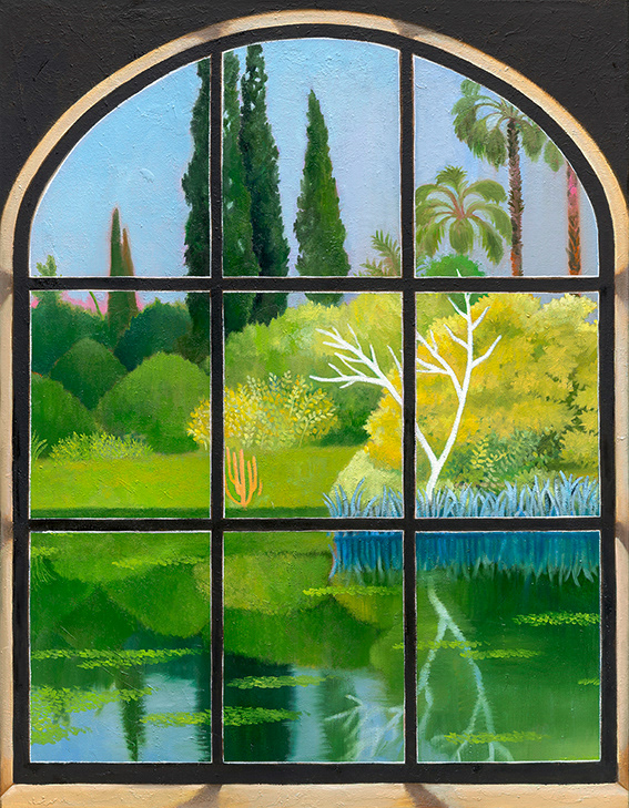 Beyond window, oil and stonedust on linen, 116.7x91cm, 2023