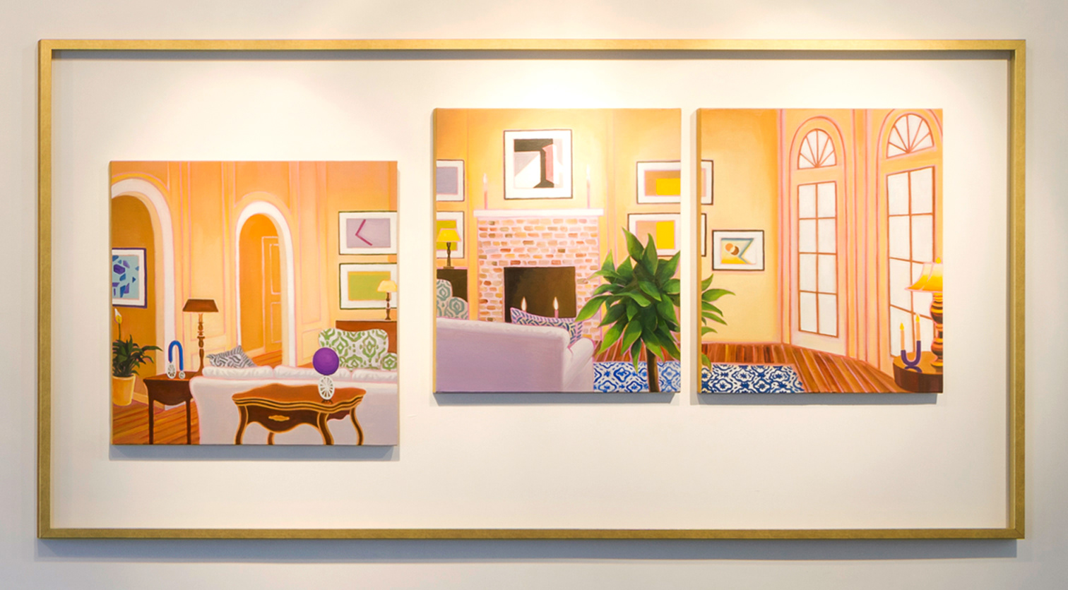 A livingroom of imaginary paintings, oil on linens and a frame, 2020