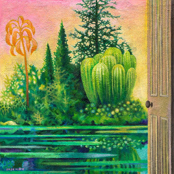 The strange garden, oil and stonedust on linen, 91x91cm, 2024
