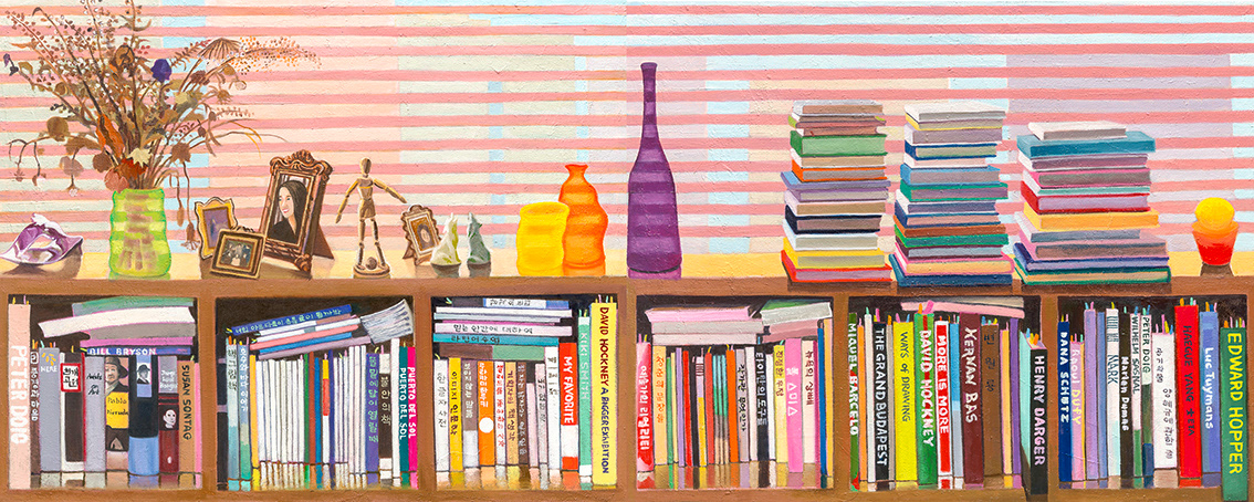Atelier manual, oil and stonedust on linen, 72.7x181.8cm, 2023