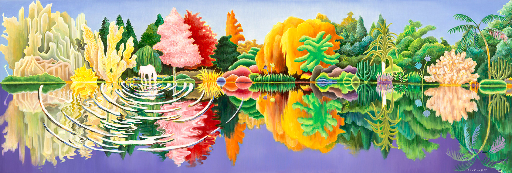 Imaginary forest, acrylic and oil on linen, 76.8x230cm, 2017
