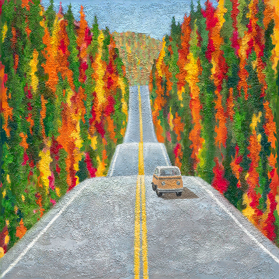 On the road 2, oil and stonedust on linen, 72.7x72.7cm, 2023