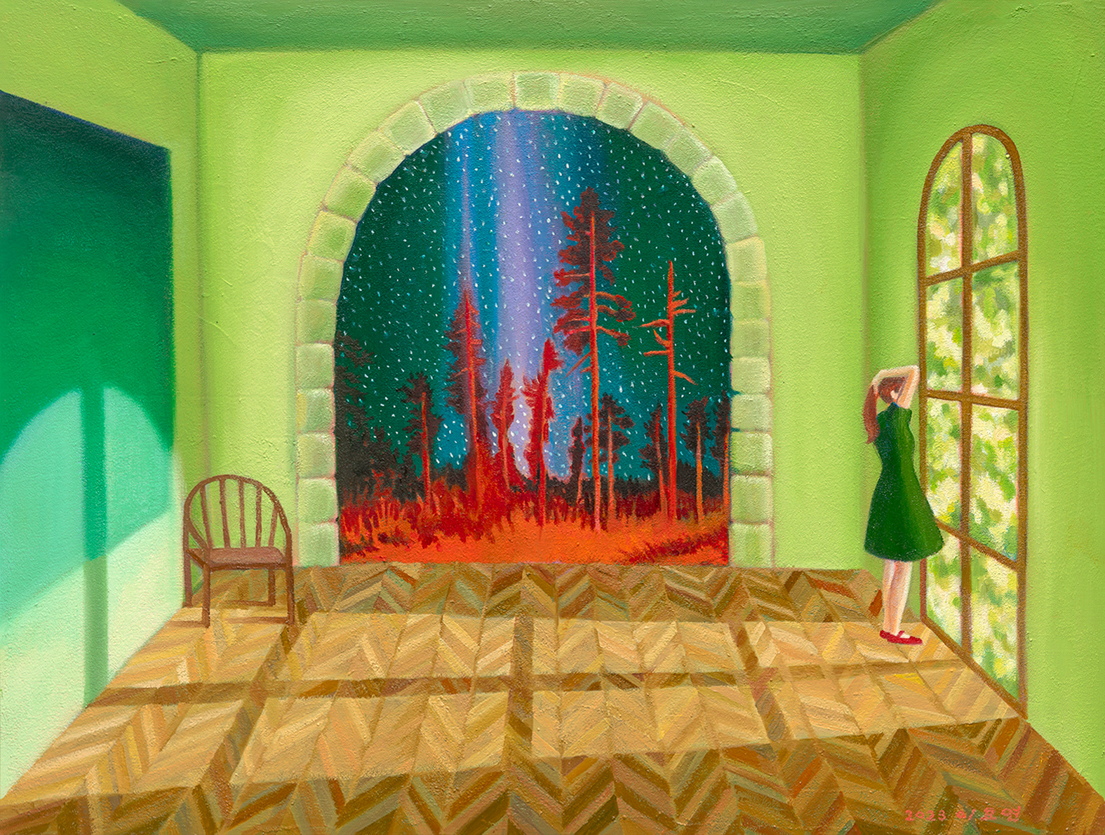 Green shadow, oil and stonedust on linen, 60.6x80.3cm, 2023