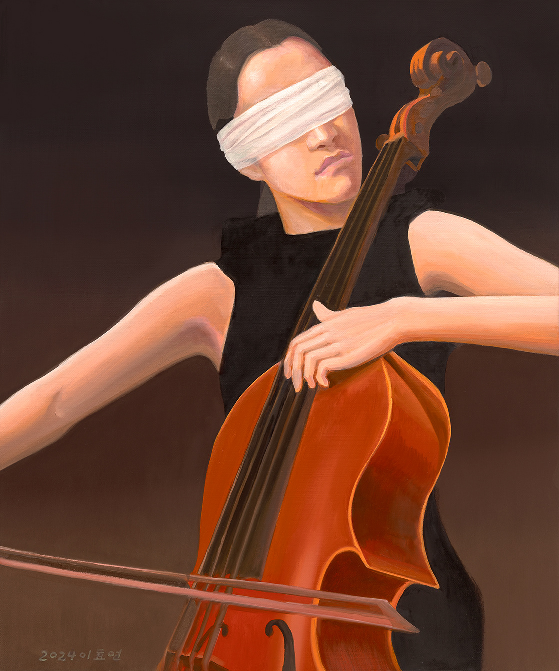 Cello, oil on linen, 72.7x60.6cm, 2024