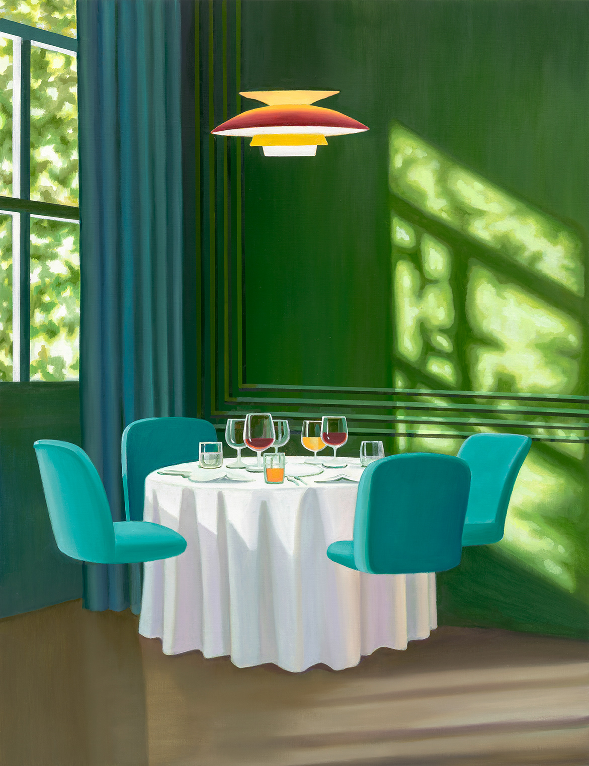 Green dining, oil on linen, 145.5x112cm, 2025