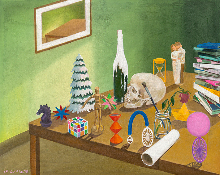 Still life 2, oil and stonedust on linen, 72.7x90.9cm, 2023