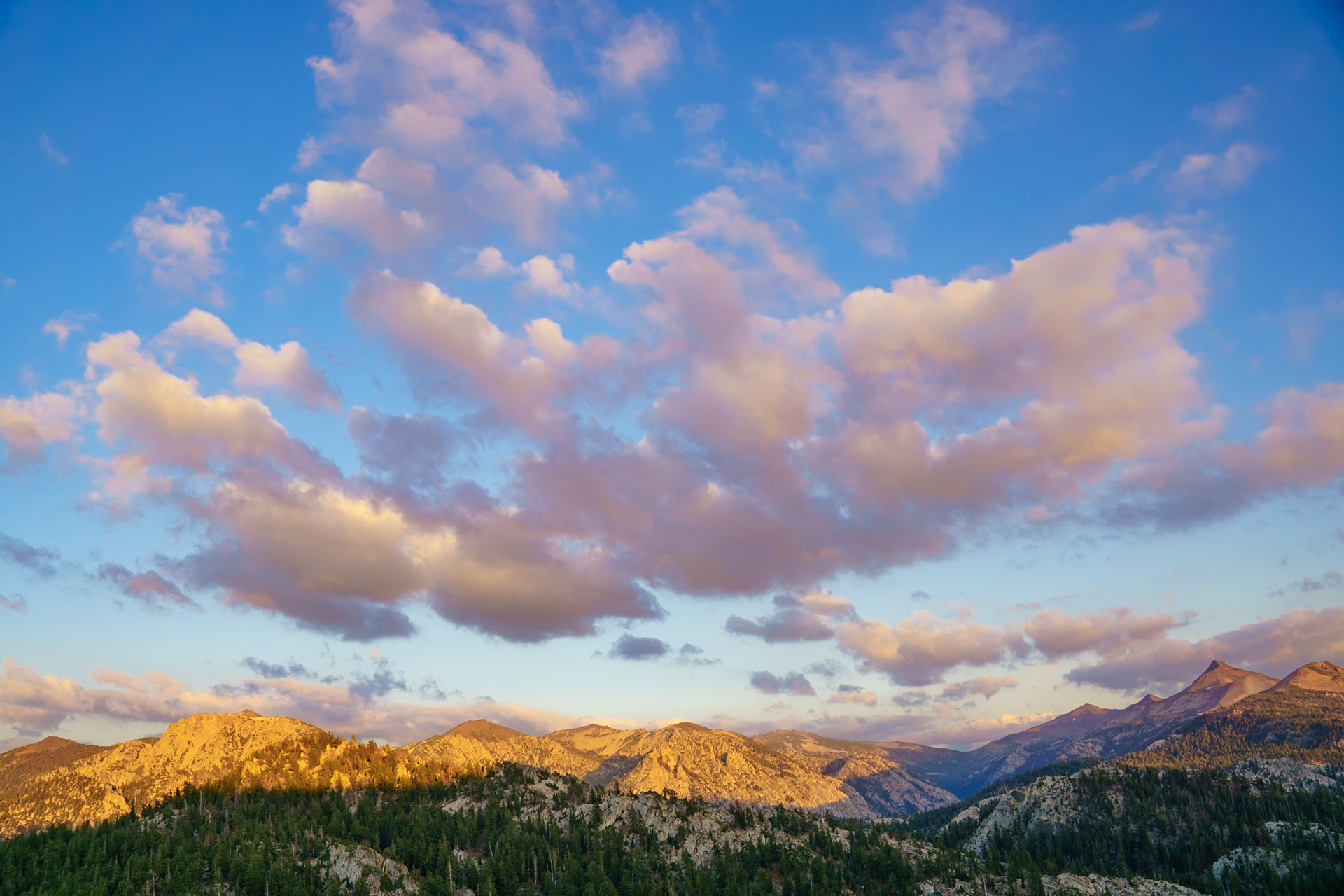 Illuminated clouds and Stanislaus Peak
