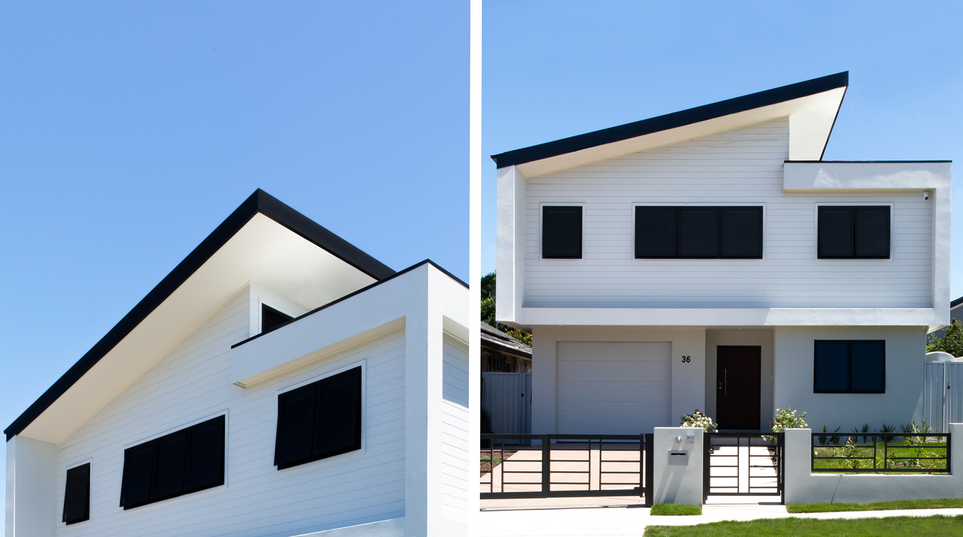 Simple black and white finishes palette for a new two storey contemporary home.