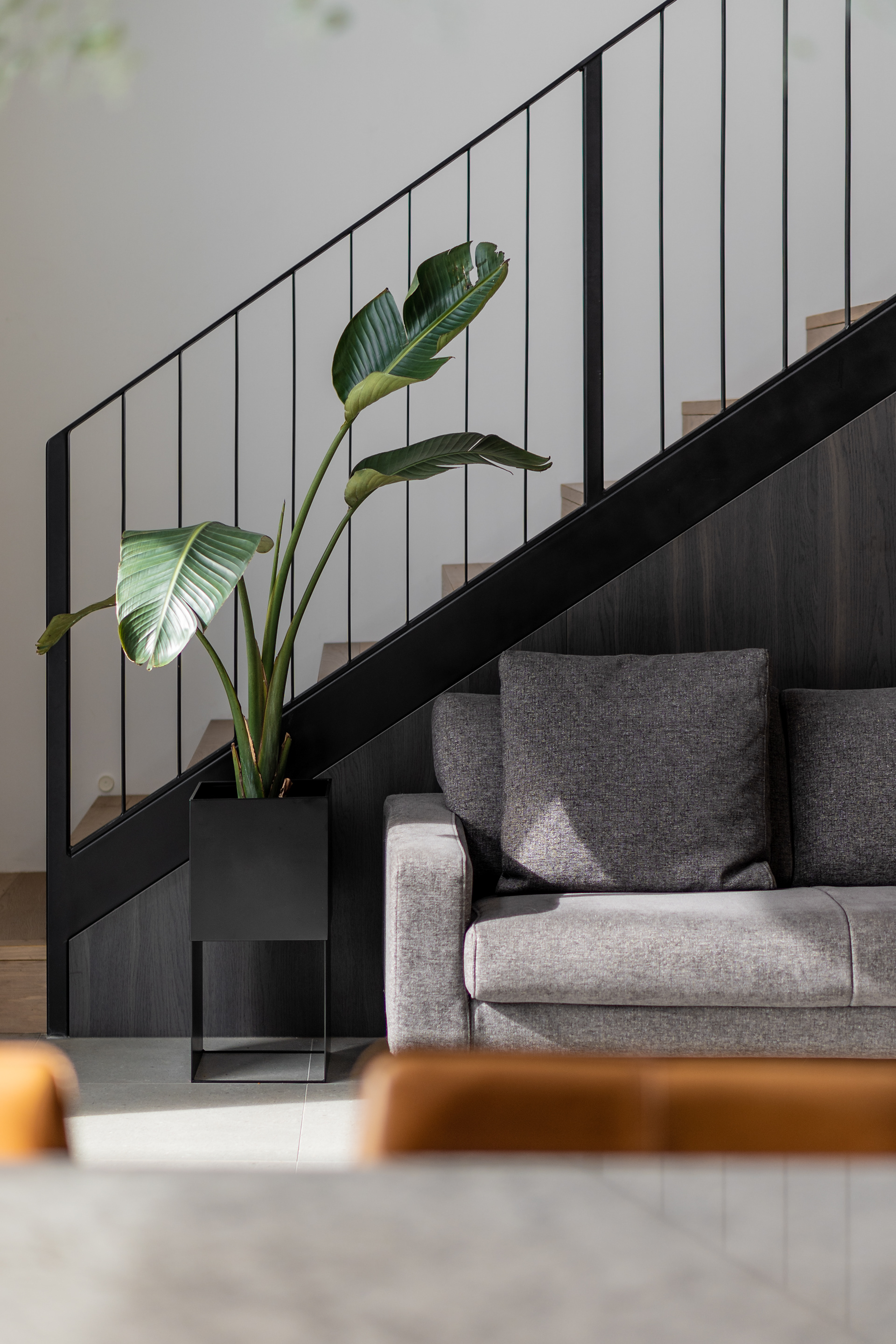 New custom designed metal stair balustrade finished in matt black.