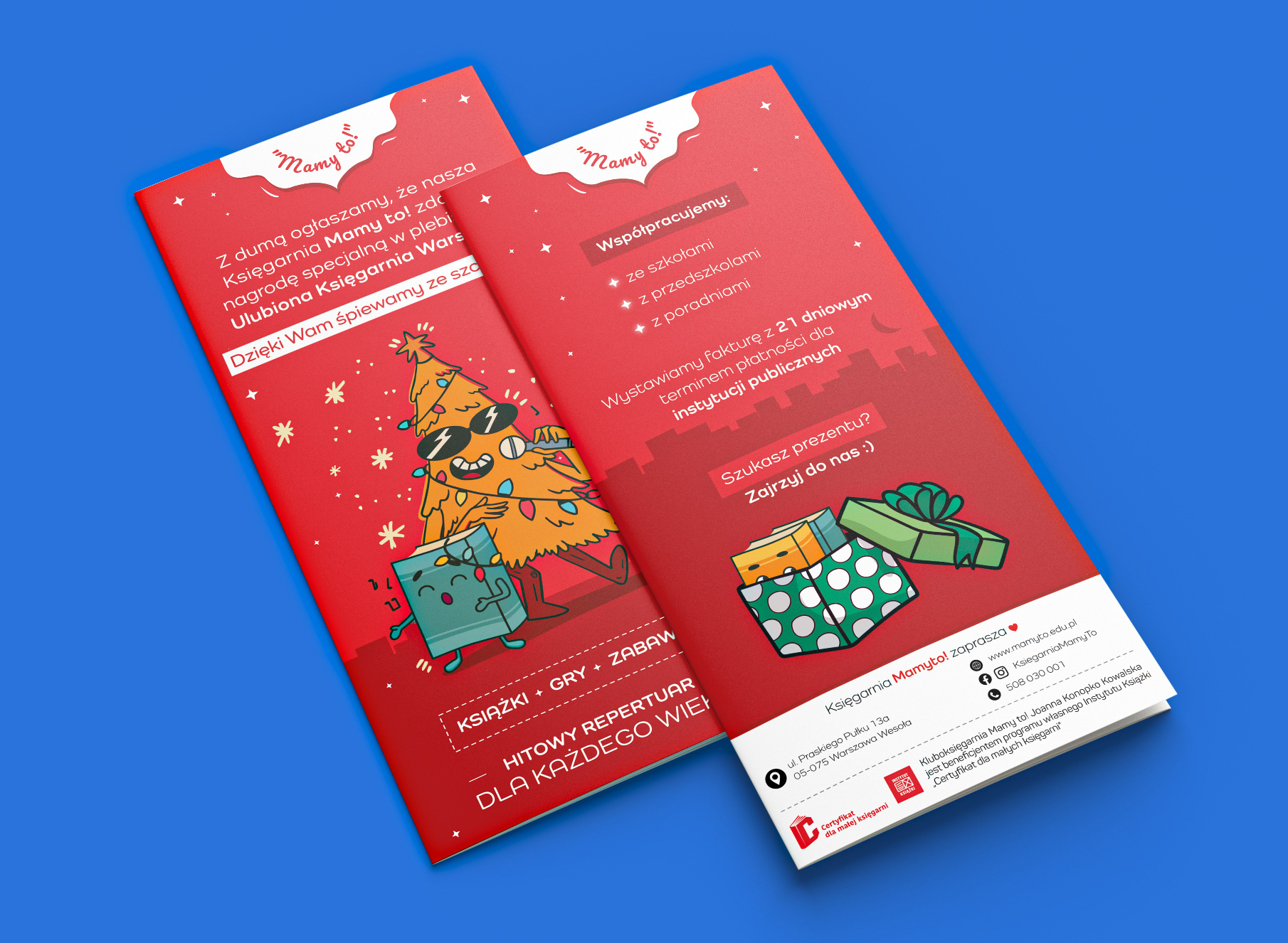 A flyer created for the bookstore "Mamy to!" honored in the favorite bookstore poll in Warsaw