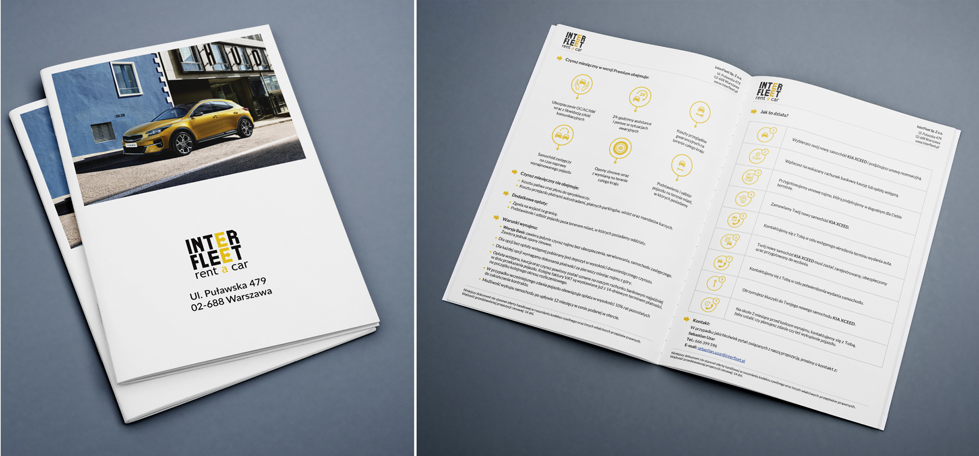 Promotional brochure for "Inter Fleet," specializing in car rental services.