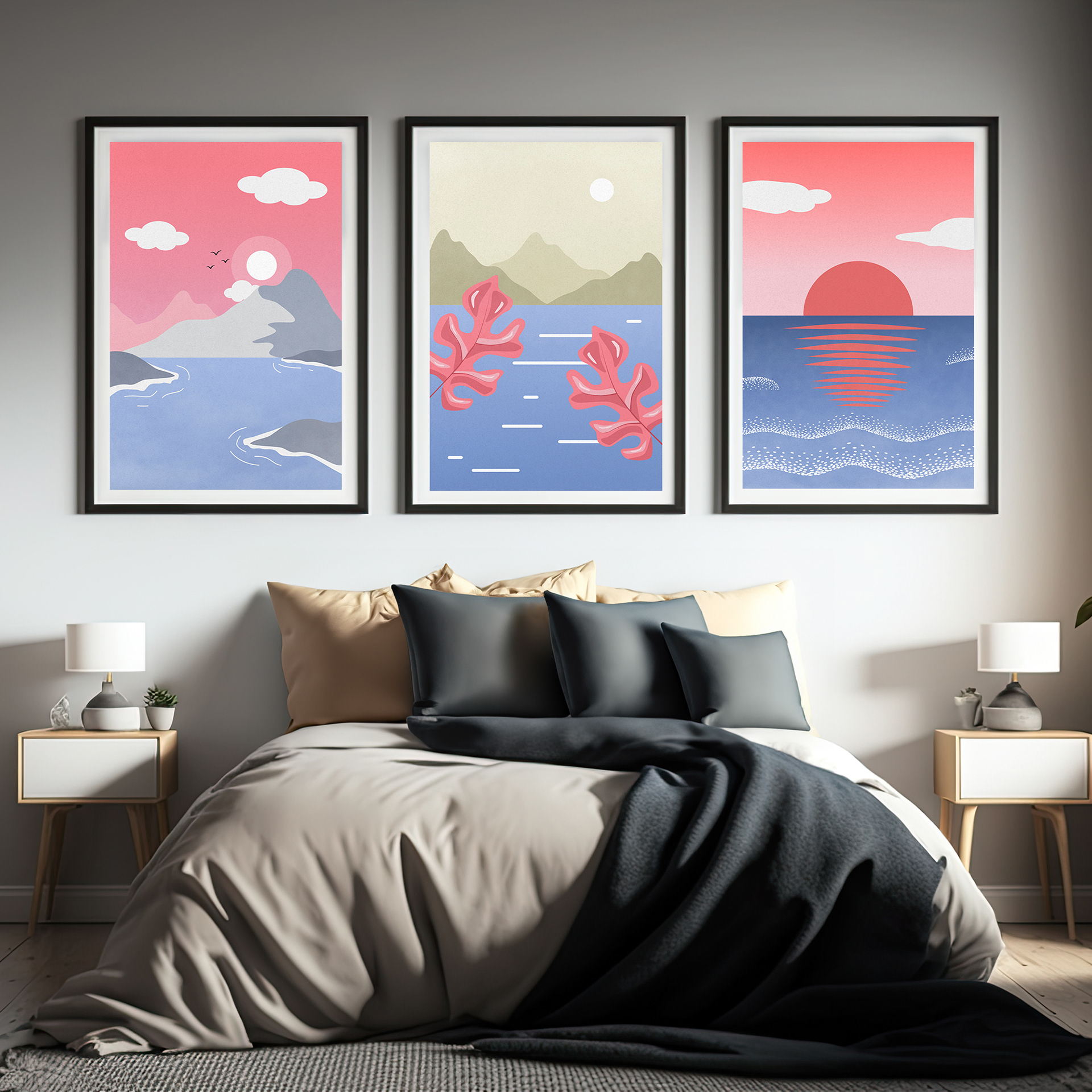 Series of landscape illustrations