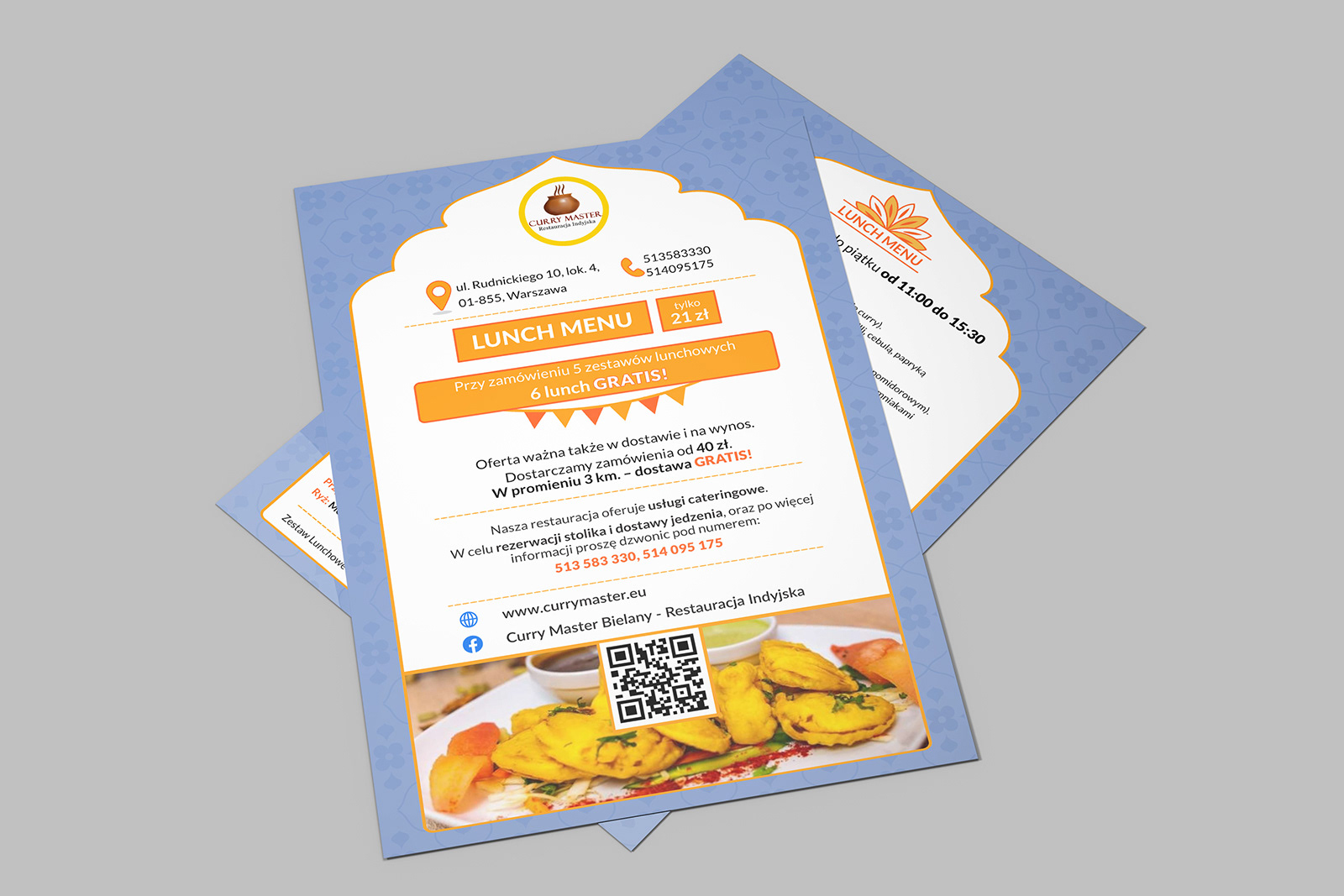 A lunch menu flyer for the restaurant "Curry Master."