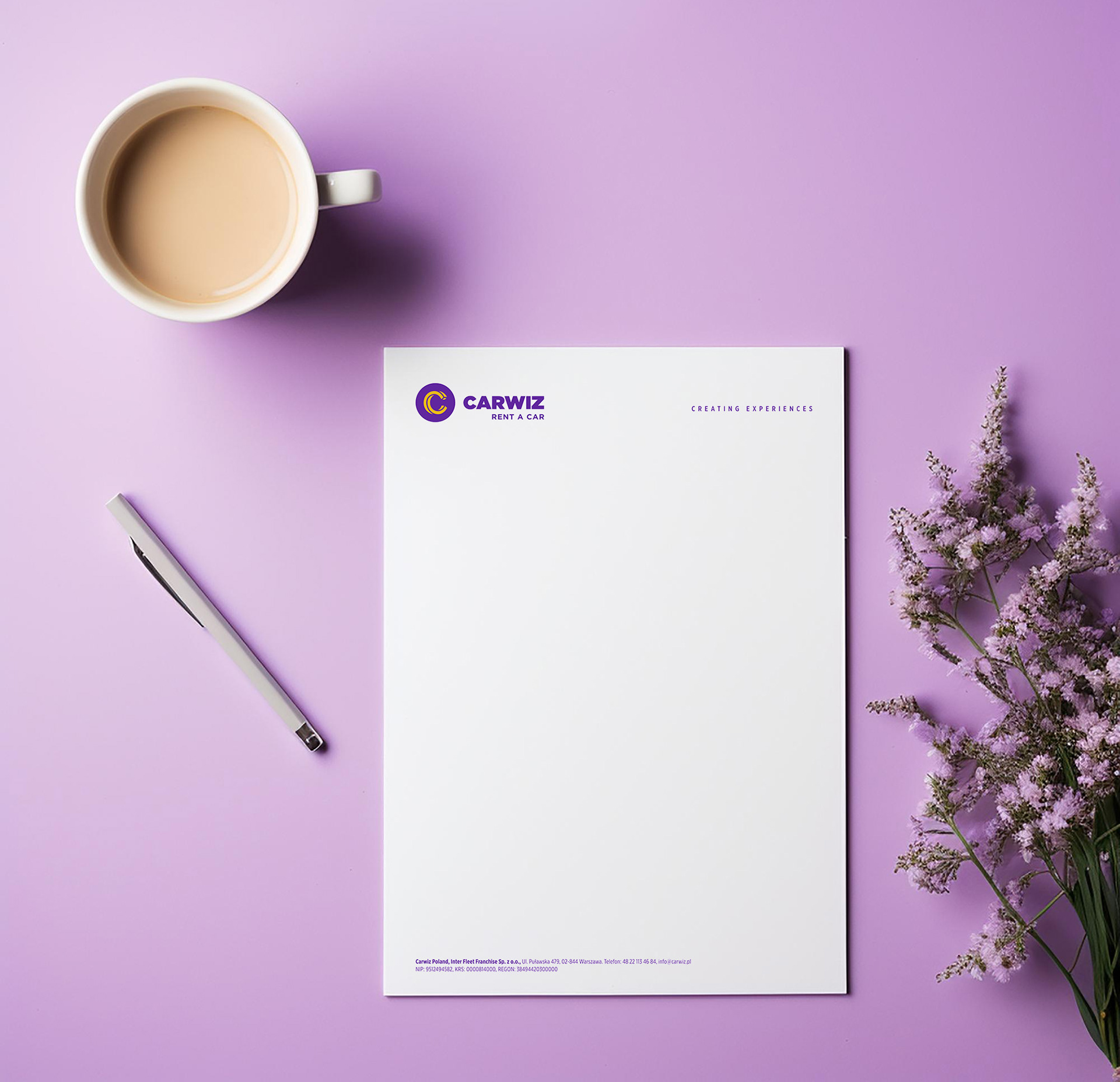 Letterhead designed for "Carwiz," specializing in car rentals.