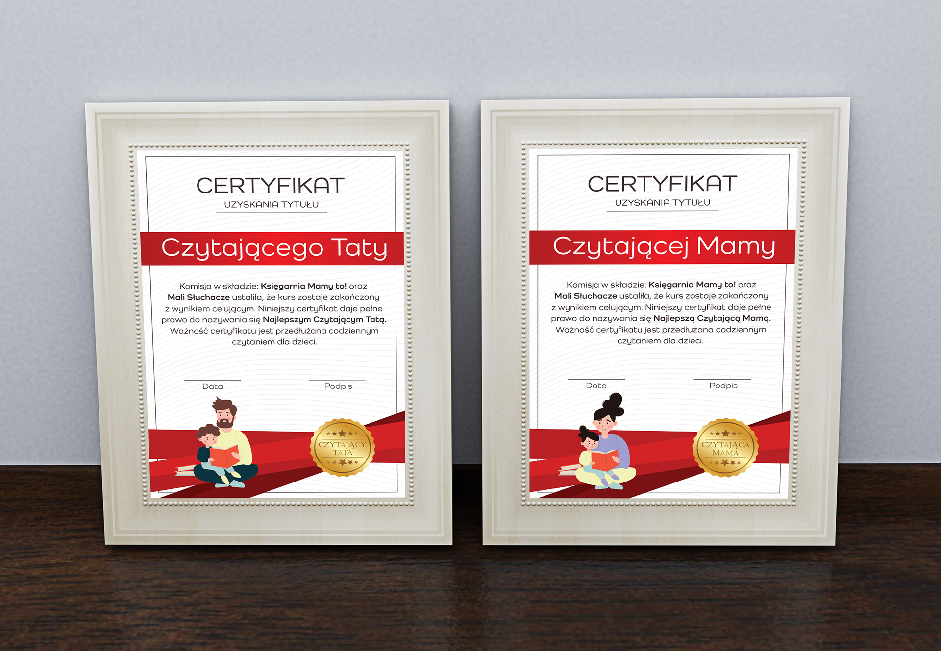 Design for certificates for "Mamy to!" bookstore.