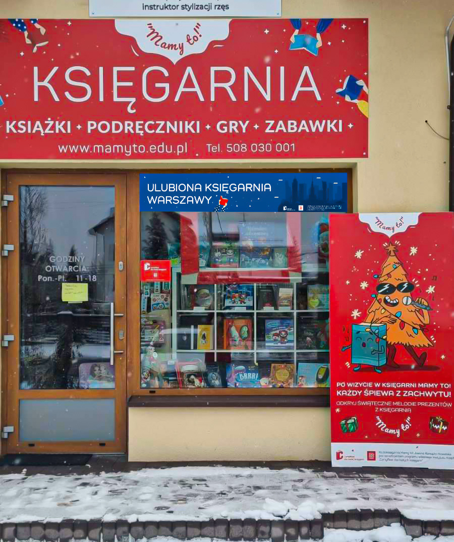 Signboard + poster along with information about Warsaw's favorite bookstore. Package designed for "Mamy to!" bookstore.