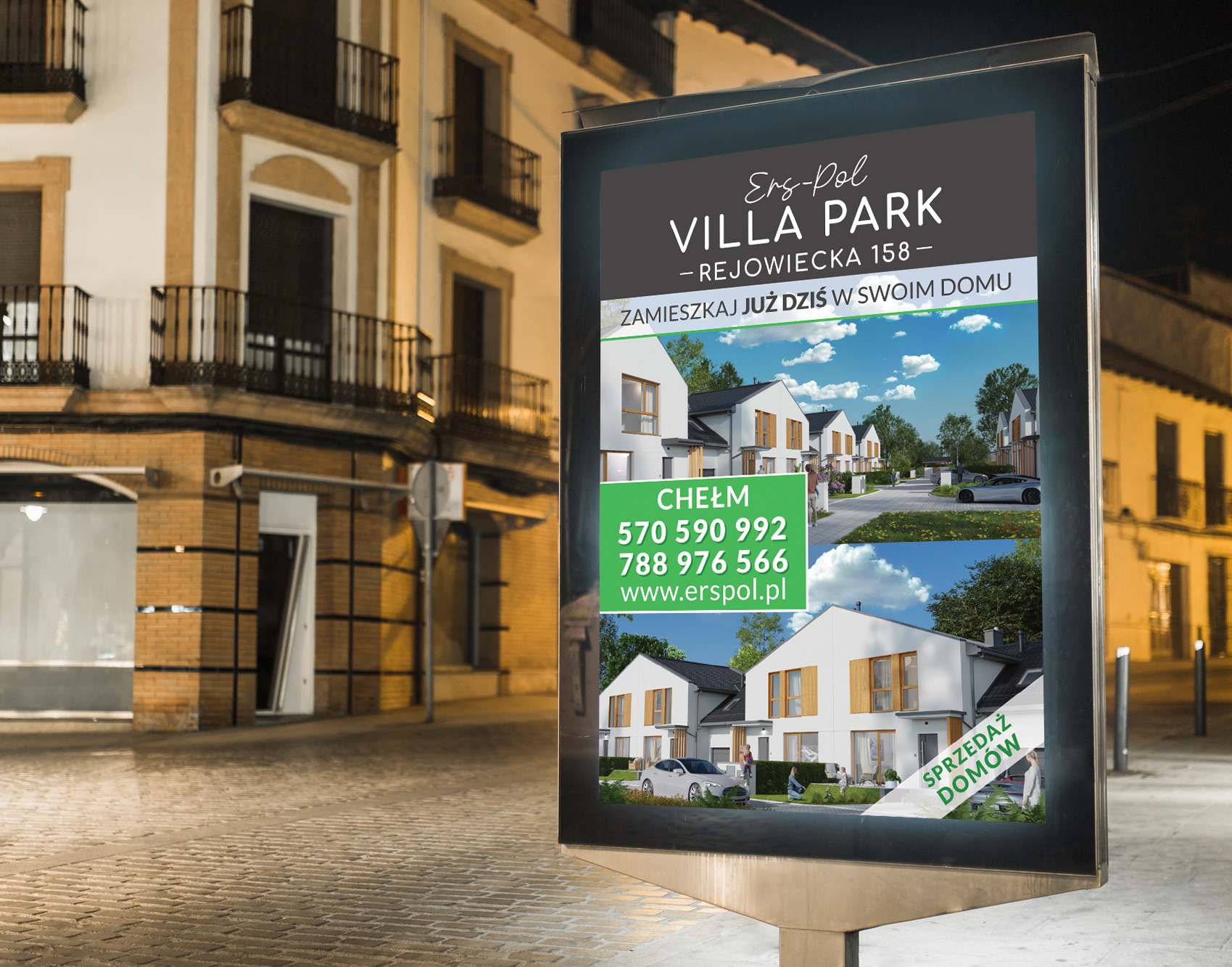 Banner advertising house sales for "Ers-Pol" company.