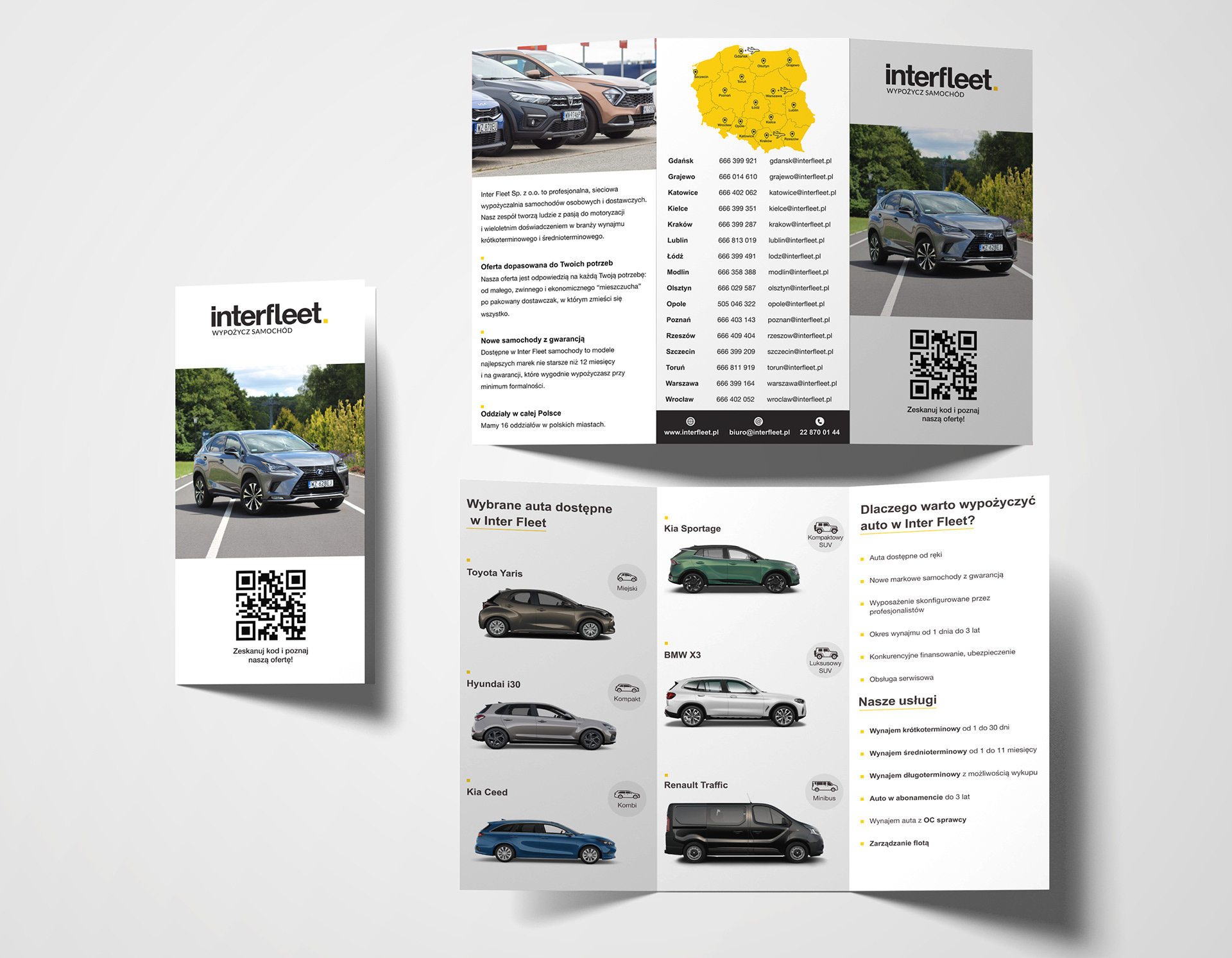 A promotional flyer created for "Interfleet" - a company specializing in short and long-term car rentals.