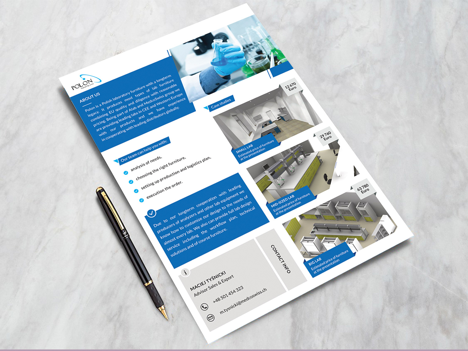 Promotional brochure for "Polon" in collaboration with Medcoswiss.