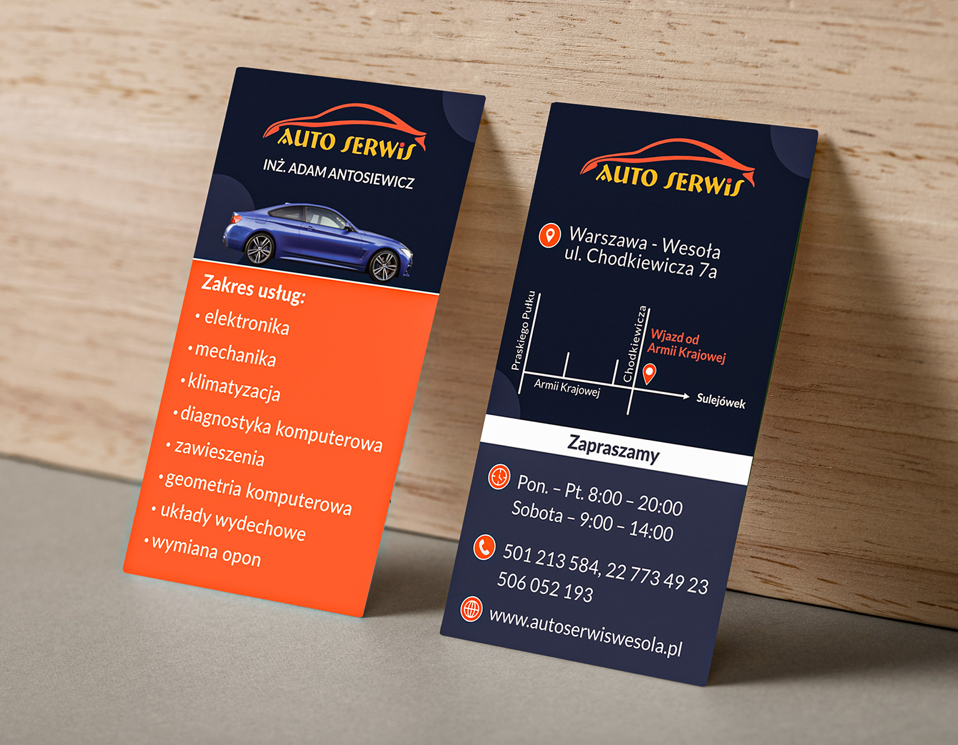 Business card designed for "Auto Serwis" company.