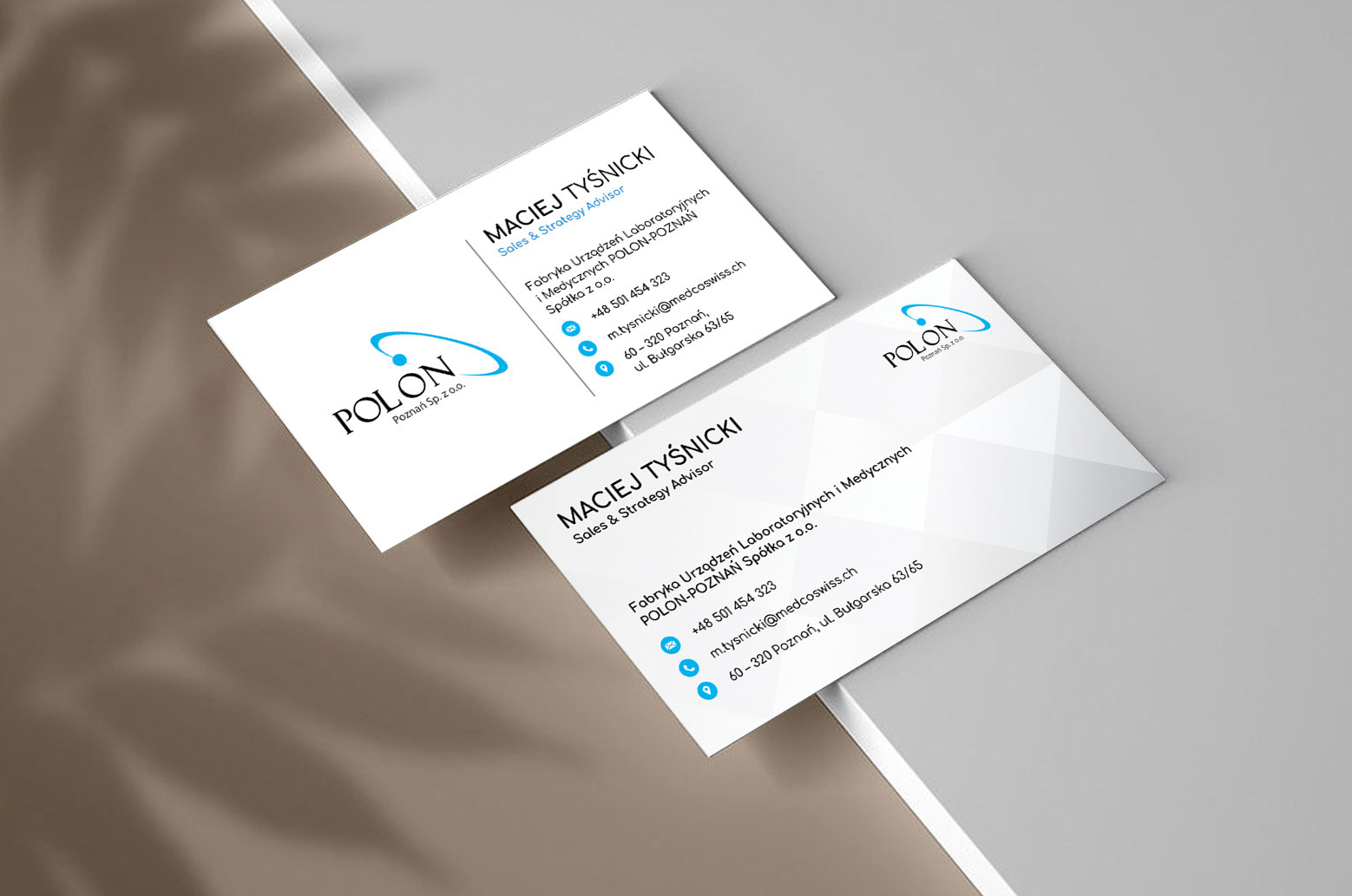Business card designed for Polon company in collaboration with "Medcoswiss".