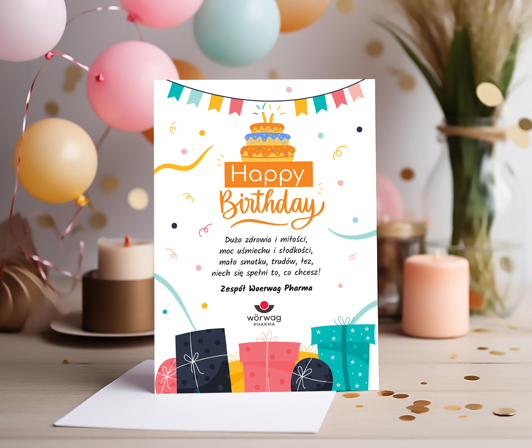 Birthday flyer for "Worwag Pharma" company.