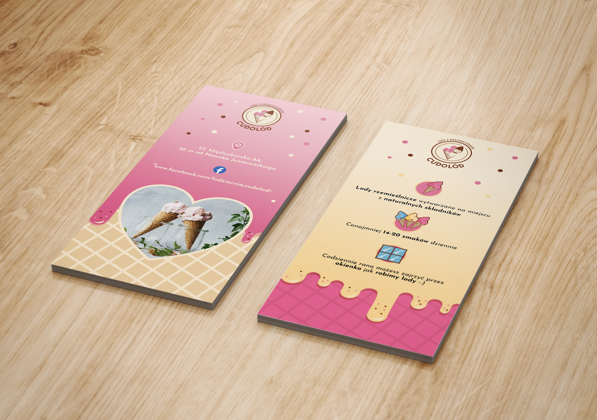 A flyer created for the artisanal ice cream shop "Cudolód".