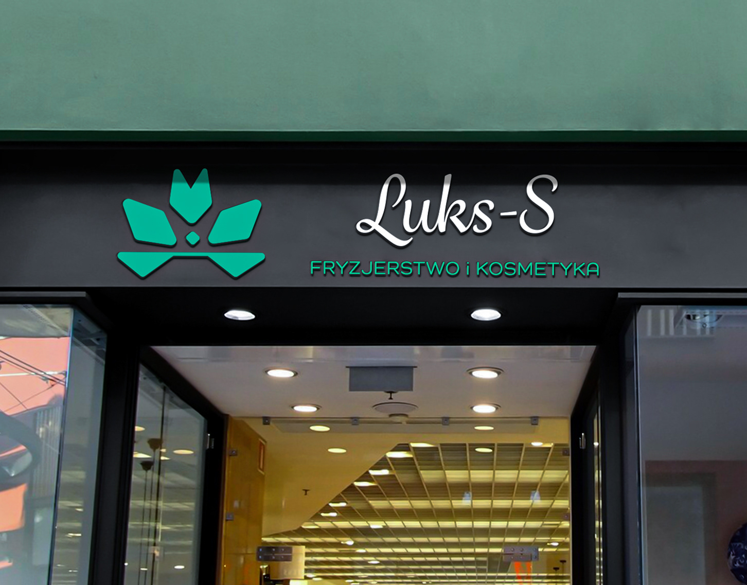 Design of an illuminated logo sign for "Luks-S" company.