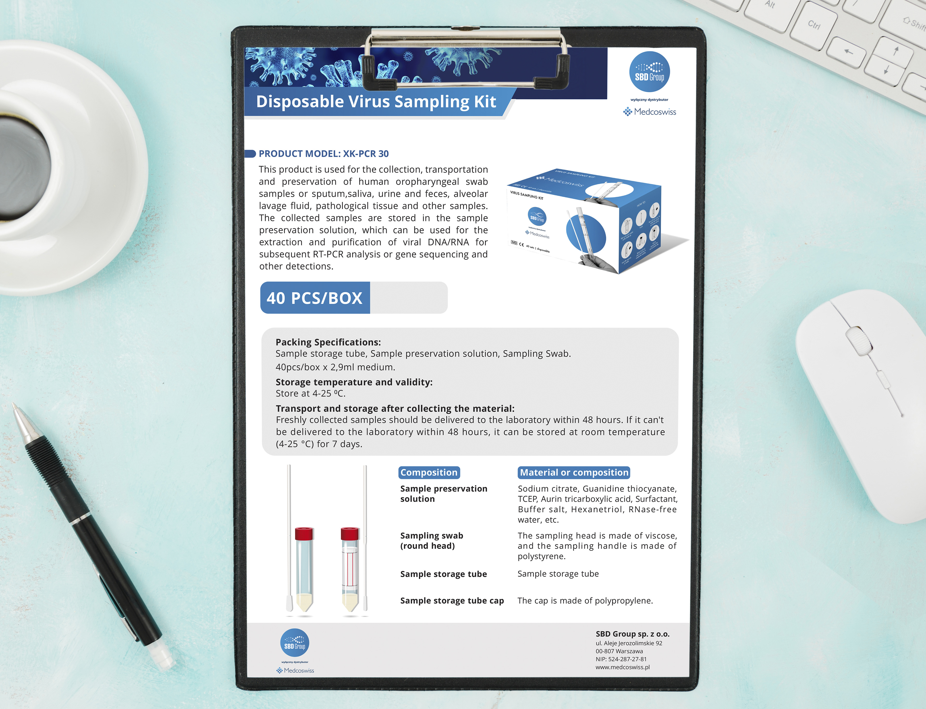 Promotional brochure for "SBD Group," specializing in the sale of laboratory equipment.