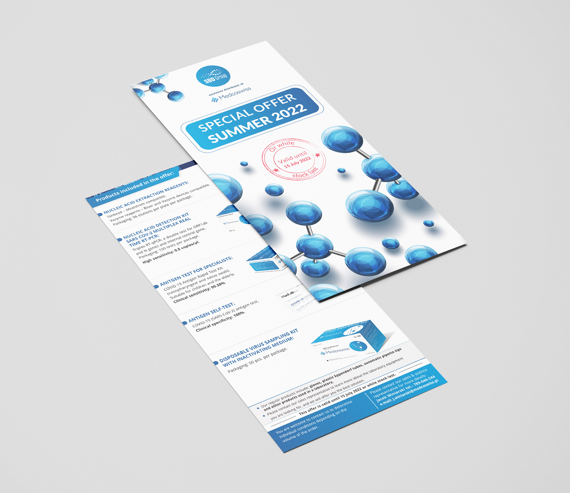 Promotional brochure for "Medcoswiss," specializing in the sale of laboratory equipment.