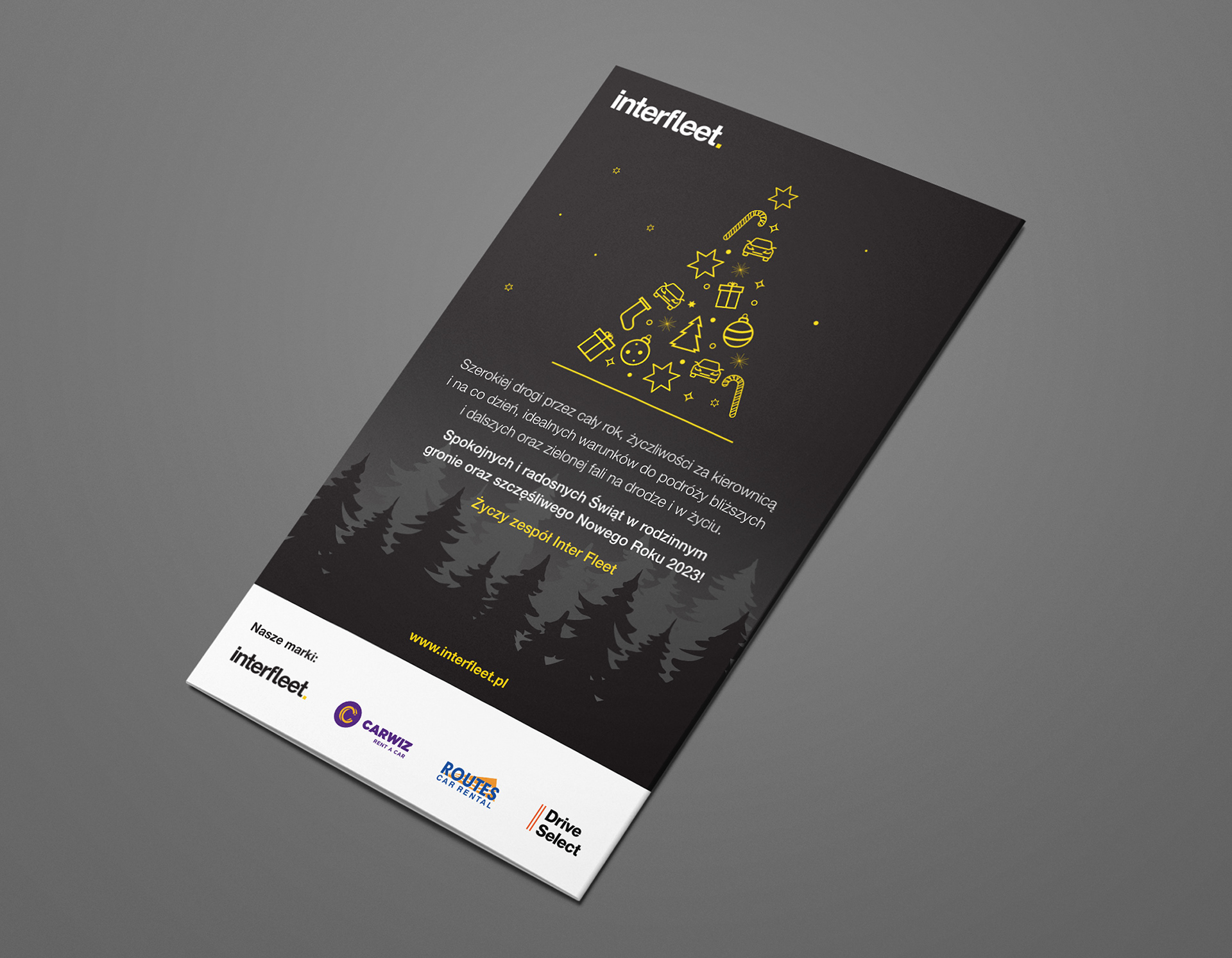 A promotional flyer created for "Interfleet" - a company specializing in short and long-term car rentals.