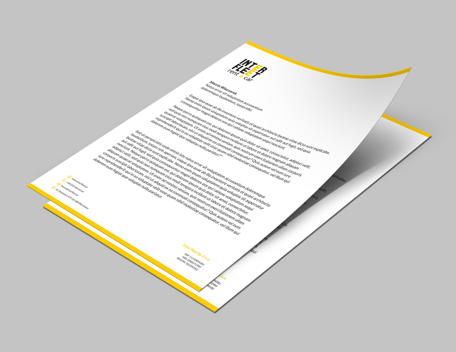 Letterhead designed for "Inter Fleet," specializing in car rentals.