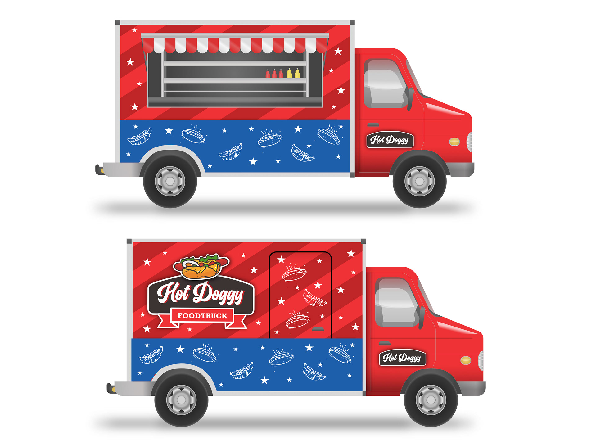 Design for wrapping a food truck with burgers
