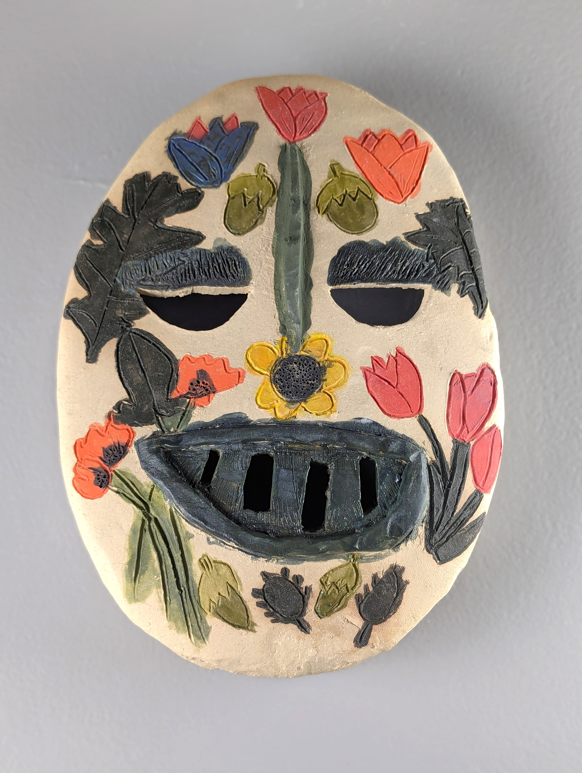 Forest Mask Stoneware Underglaze 8in x 4in x 2.75in Oct 2023