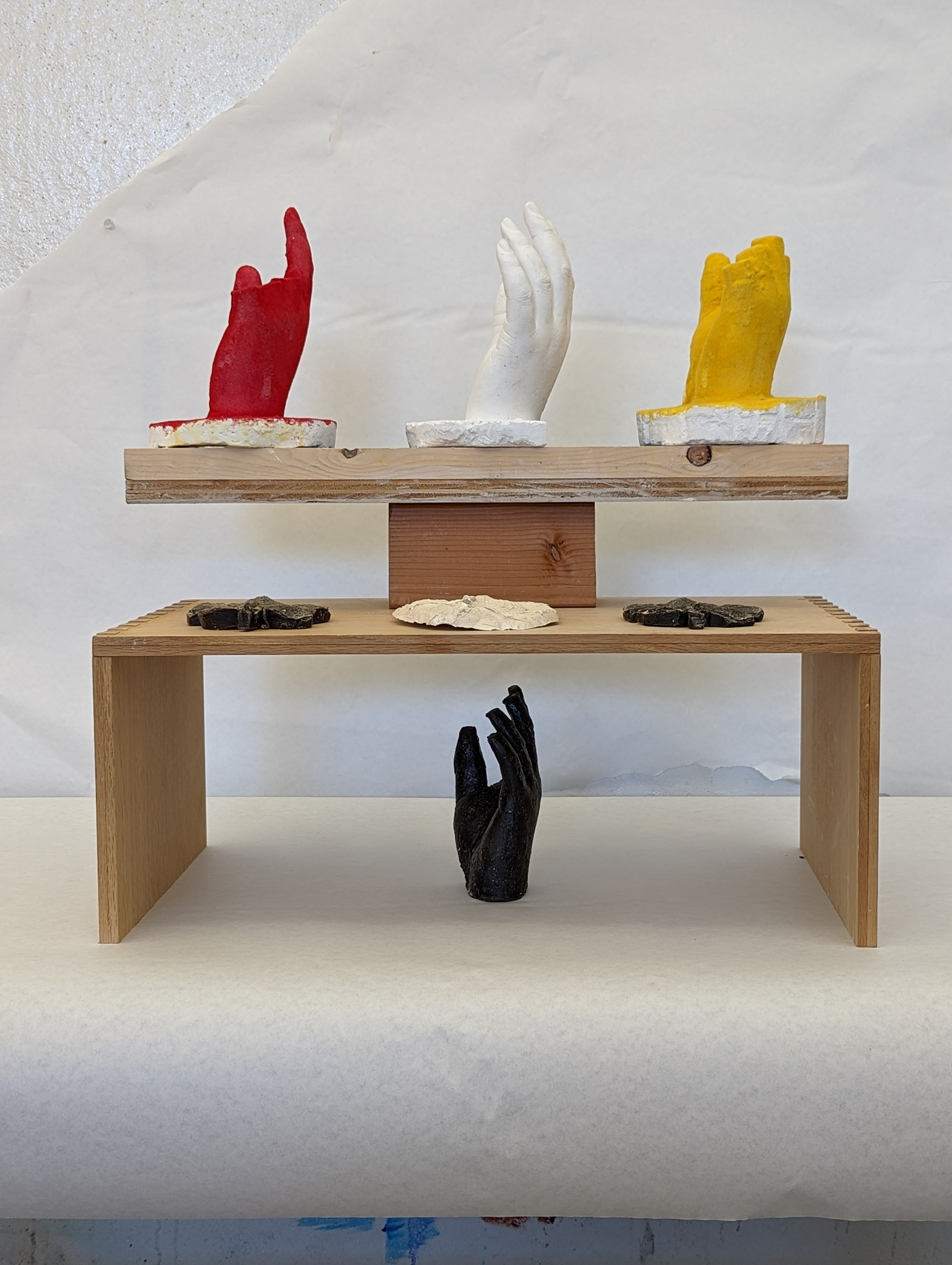 a hand is to the arm as the leaf is to the tree, plaster, flocking, wax, wood,2022