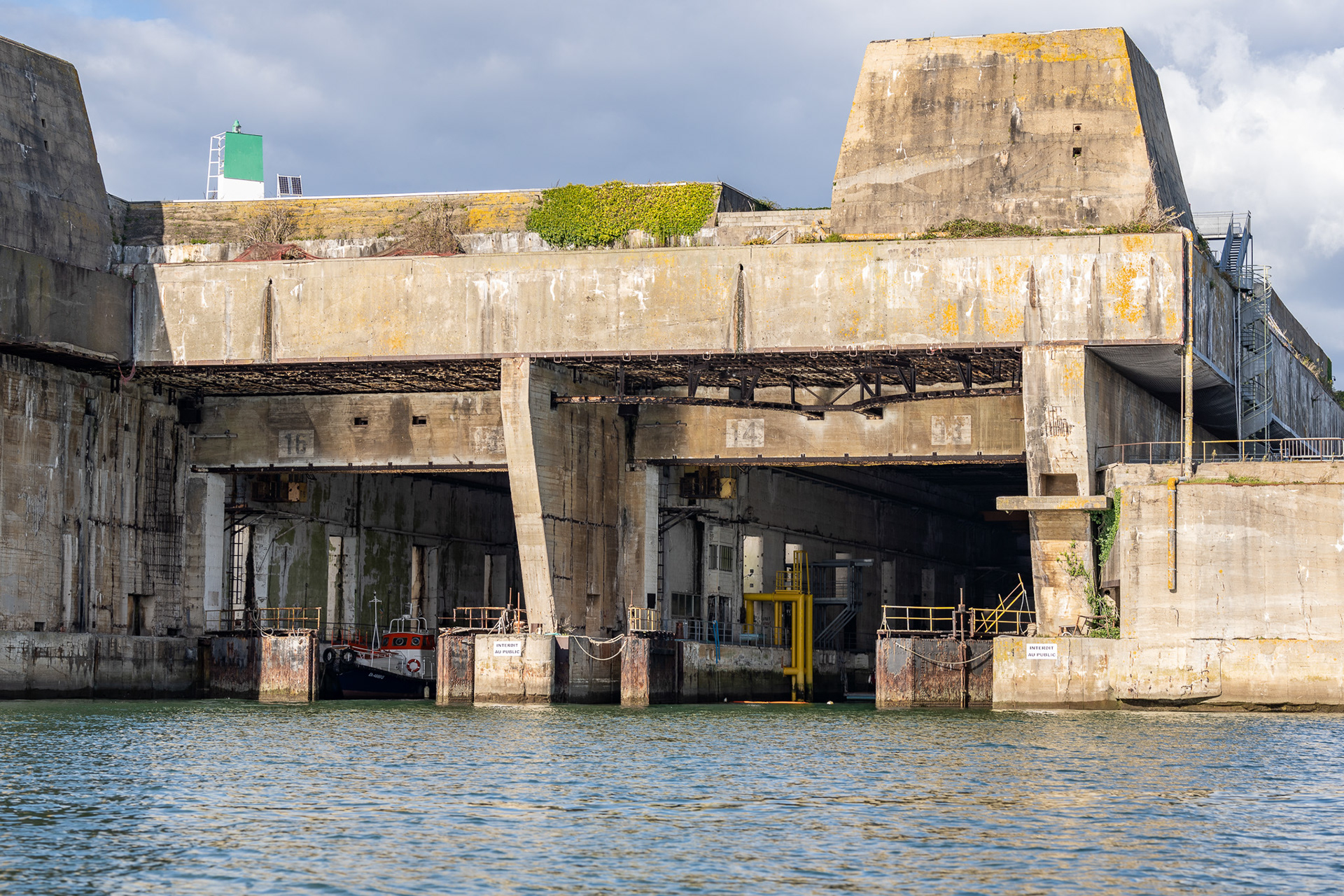 A close-up of the individual submarine bays, surrounded by 2 meters (6.5 feet) of reinforced concrete