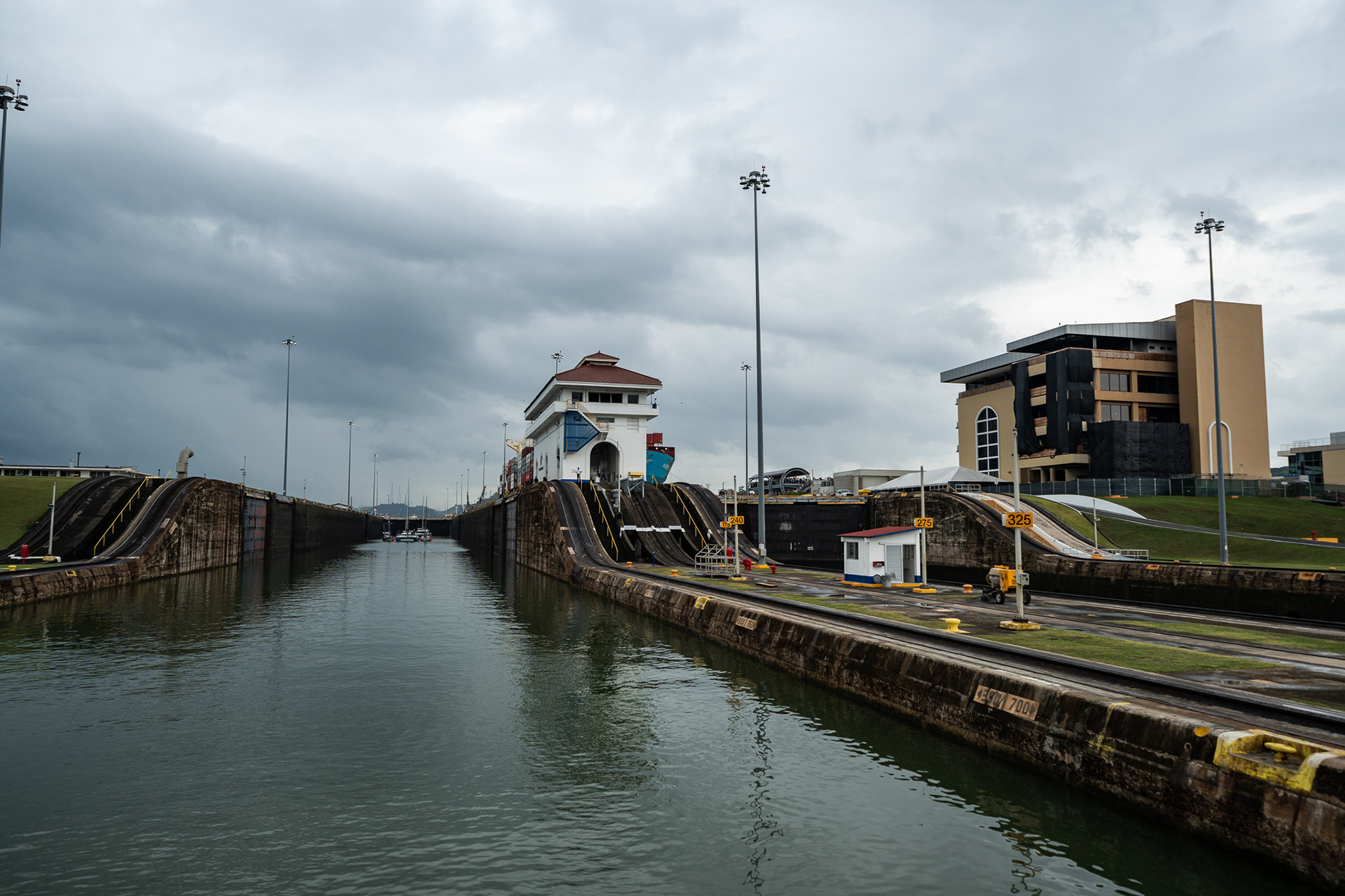 Looking back on the first of the two Miraflores locks - the last two before officially entering the Pacific Ocean!