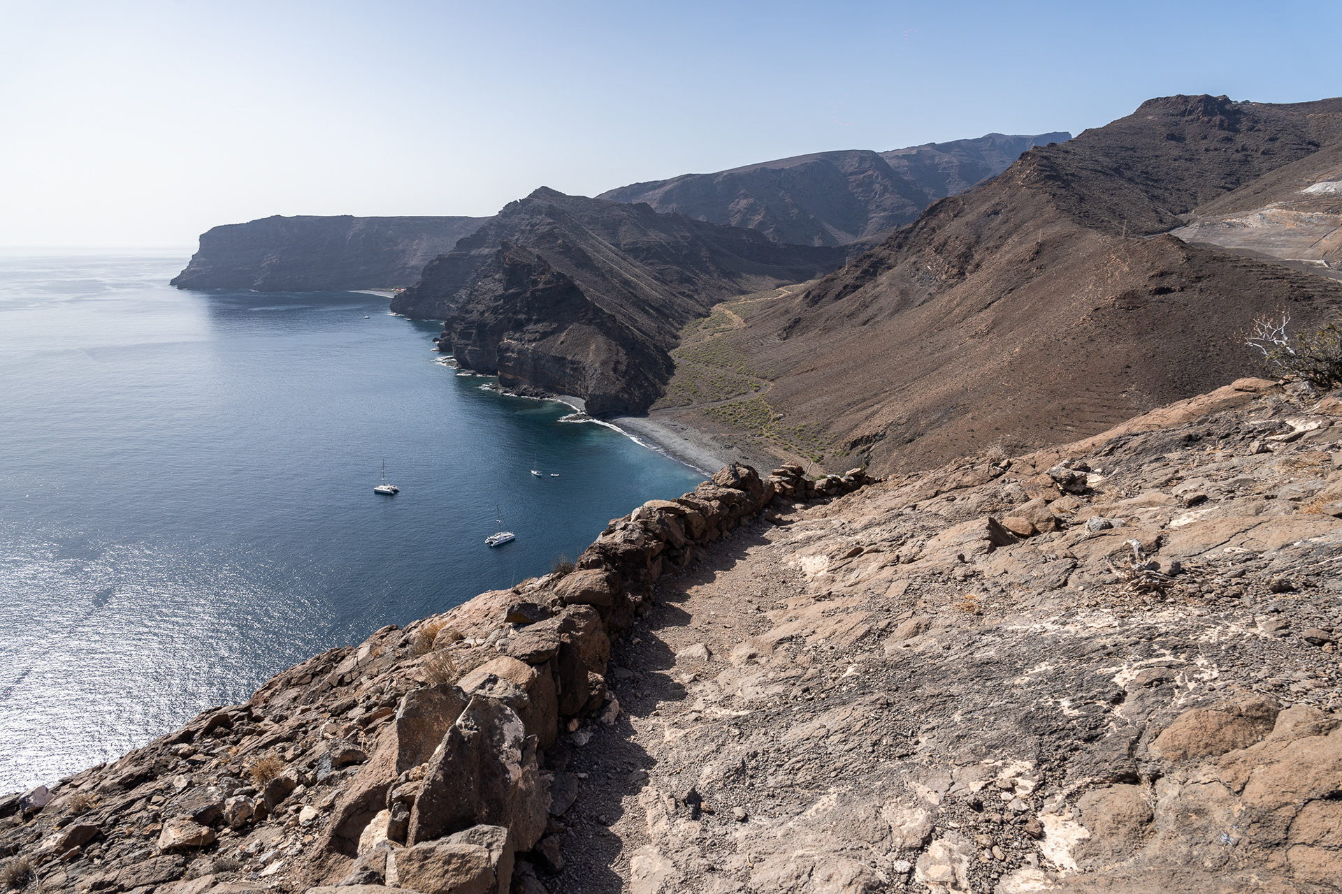 The view from the top of La Gomera, with Stardust and a couple others peacefully at anchor