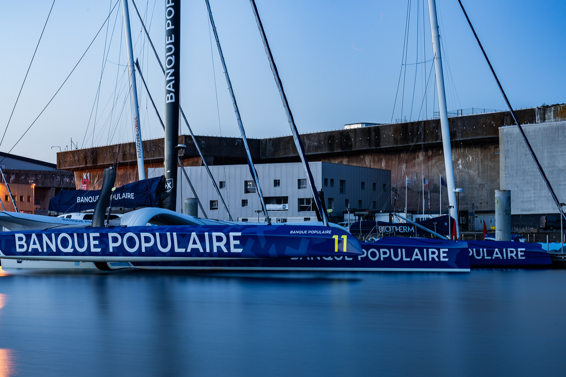 Armel Le Cléac’h's Banque Populaire at blue hour