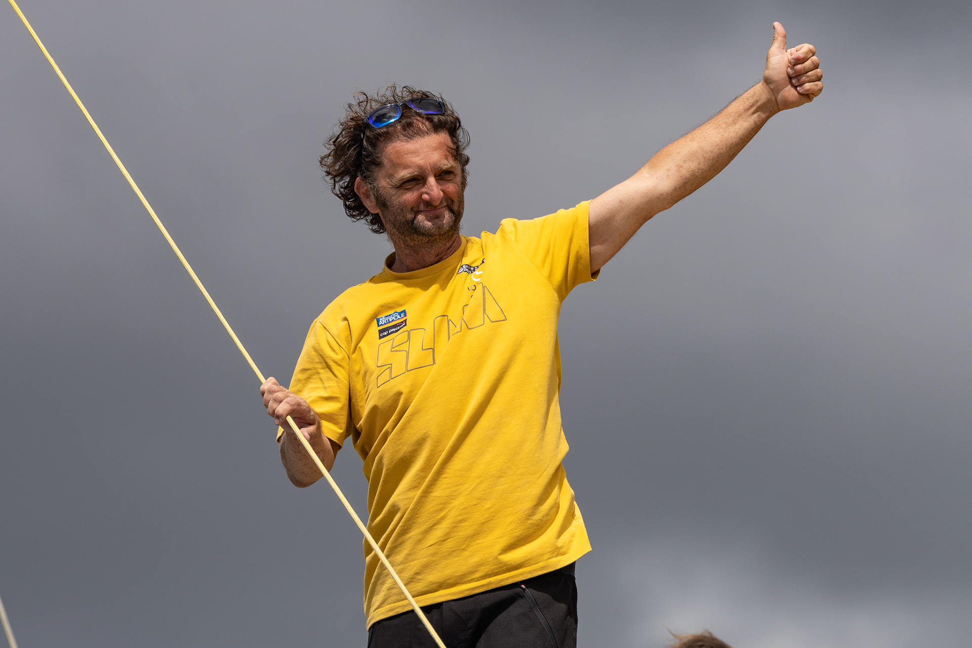 Arnaud Boissieres acknowledges the spectators with a big thumbs up
