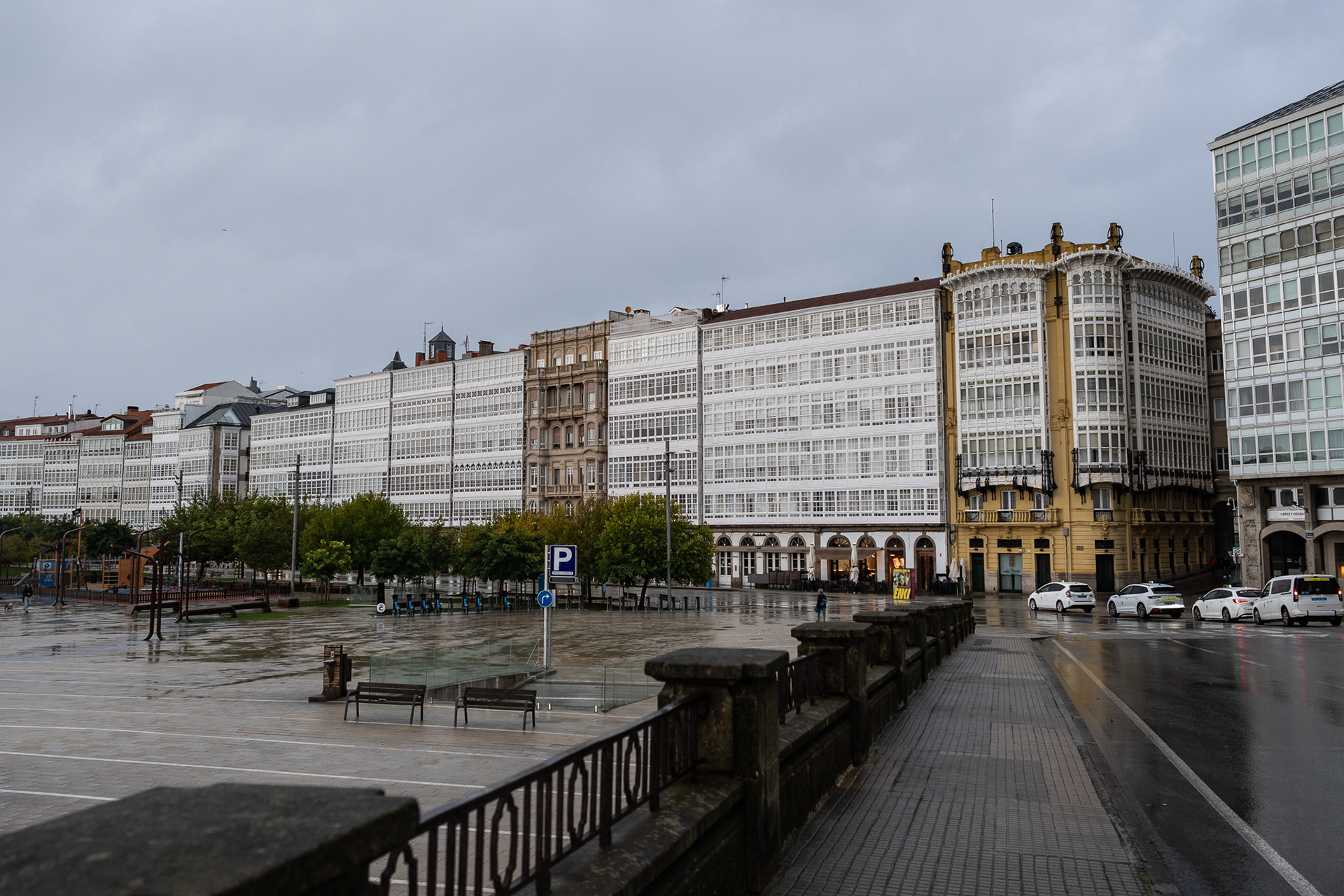 Buildings line the port of A Coruña