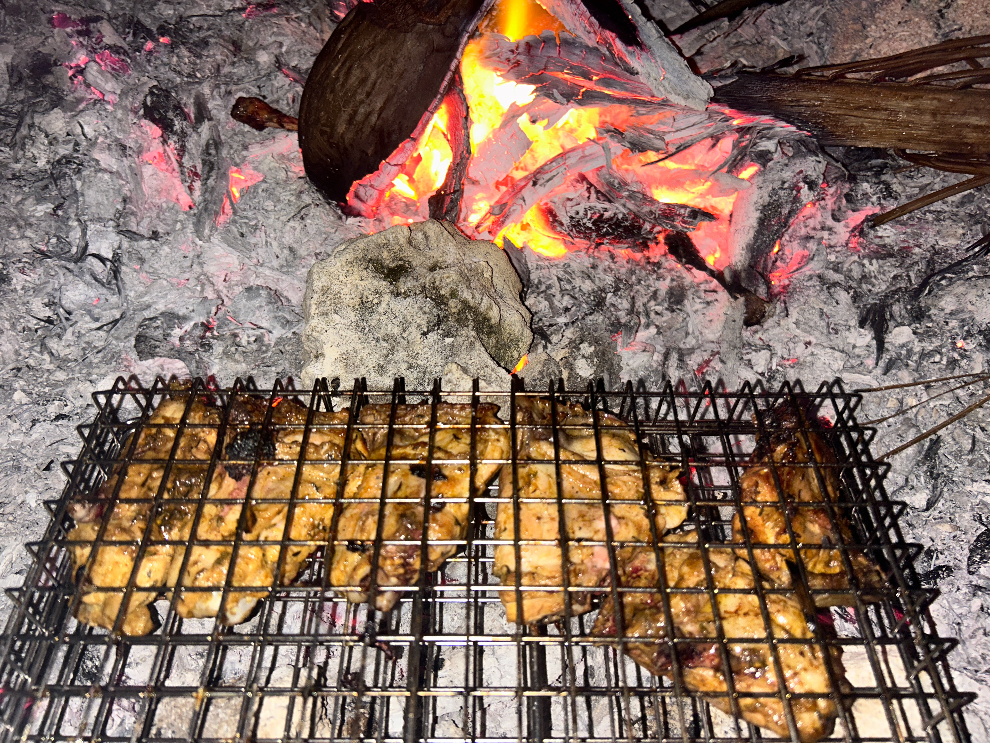 Jerk chicken on the campfire