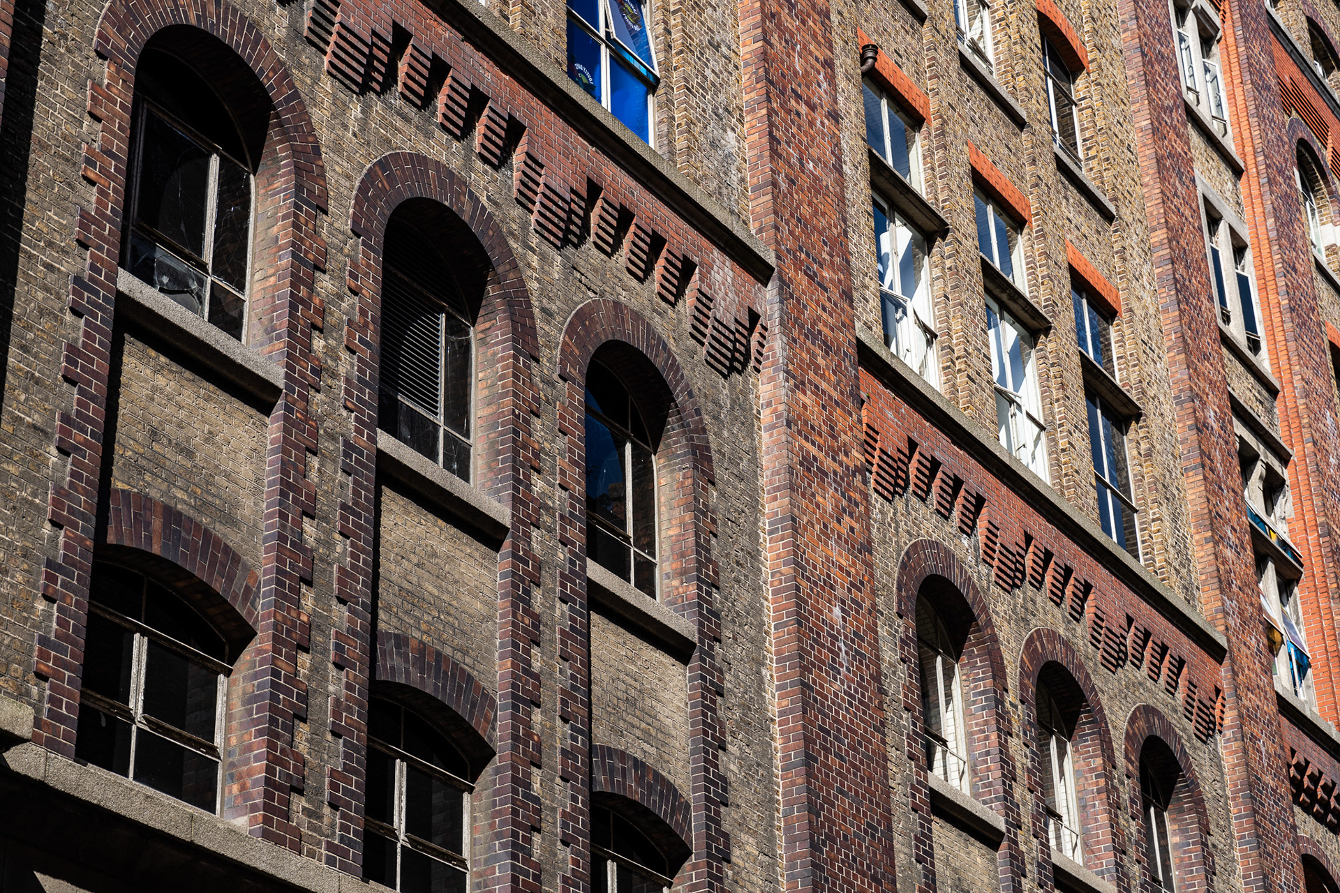 The old brick facade of the Guinness brewhouse in Dublin, Ireland